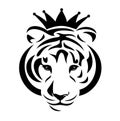 Tiger head with royal crown black vector outline