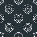 Tiger head royal seamless pattern with beautiful animal vector hand drawn lion face illustration. Royalty Free Stock Photo