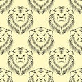 Tiger head royal seamless pattern with beautiful animal vector hand drawn lion face illustration. Royalty Free Stock Photo