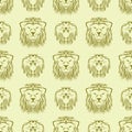 Tiger head royal seamless pattern with beautiful animal vector hand drawn lion face illustration. Royalty Free Stock Photo