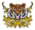 Tiger head tattoo in vintage baroque style