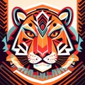 Tiger head in tribal ethnic style. Colorful vector illustration. AI generated Royalty Free Stock Photo