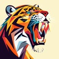 Tiger head vector illustration. Tiger head with colorful geometric background. AI generated Royalty Free Stock Photo
