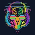 Tiger Headphone colorful eyeglasses vector illustration