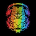 Tiger headphone colorful illustration