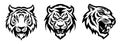 Tiger heads black and white vector, silhouette