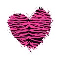 Tiger Heart Shape Print. Wild animal skin pattern texture, pink hand drawn brush stroke striped heart. Vector design Royalty Free Stock Photo