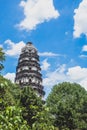 Tiger Hill Pagoda Pagoda of Yunyan Temple over trees on Tiger Hill Huqiu in Suzhou, Jiangsu, China Royalty Free Stock Photo