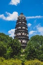 Tiger Hill Pagoda Pagoda of Yunyan Temple over trees on Tiger Hill Huqiu in Suzhou, Jiangsu, China Royalty Free Stock Photo