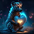 Hyena hugging heart The tiger holds a heart in his paws. Valentine\'s Day. AI generated animal ai