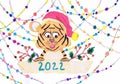 The tiger holds a scroll with the inscription 2022. Children`s drawing