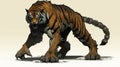 Intimidating Tiger Creature In Hyper-detailed 2d Game Art Style