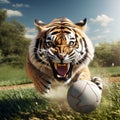 3d Super Realistic Tiger Chasing Ball Clipart