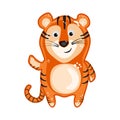 Tiger isolated on white background. Cute red tiger cub cartoon character. Royalty Free Stock Photo