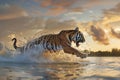tiger jump, AI generated Royalty Free Stock Photo