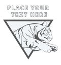 Tiger Jump On Inverted Triangle With Text Emblem Black And White Illustration