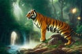 Tiger in the jungle. Illustration for advertising, cartoons, games, print media