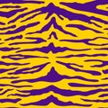 Tiger leather abstract seamless pattern. Vector wild animal skin texture, violet stripes pattern on yellow background Royalty Free Stock Photo