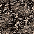 Tiger lilies in naive style. Lily flower natural seamless pattern in minimalism aesthetic, modern background. Royalty Free Stock Photo