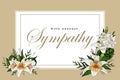 Condolences sympathy card floral lily bouquet and lettering Royalty Free Stock Photo