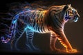 Tiger Lion Background Burst Of Light Blue Purple. Generative AI