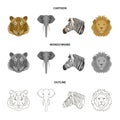 Tiger, lion, elephant, zebra, Realistic animals set collection icons in cartoon,outline,monochrome style vector symbol