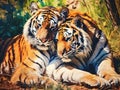 Ai Generated illustration Wildlife Concept of Tiger Love Royalty Free Stock Photo