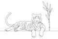Tiger lying under bamboo shoot vector illustration
