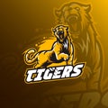 Tiger mascot logo sport vector illustration, badge and emblem.