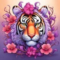 Tiger merge with flower art
