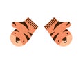 Cute Mittens with a Tiger face. Tiger is a symbol of the New Year. Illustration in a flat style for your winter design.