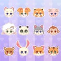 Tiger, monkey, bear, panda, red, sheep, dog, puppy, cat, kitten, lamb, pig, wolf, fox, rabbit sticker set, colorful Sweet Little c