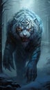 a tiger monster walking on the snow forest Royalty Free Stock Photo