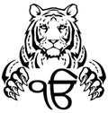 The Tiger and the most significant symbol of Sikhism - Sign Ek Onkar, drawing for tattoo