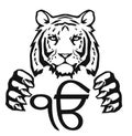 The Tiger and the most significant symbol of Sikhism - Sign Ek Onkar, drawing for tattoo Royalty Free Stock Photo