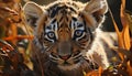 Tiger, nature beauty, striped feline, close up, endangered species, tropical rainforest generated by AI