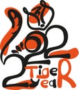 tiger of numbers 2022 in hand draw style. Lunar zodiac symbol of Year of Tiger. Chinese New Year 2022 Christmas logo Royalty Free Stock Photo