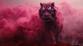 Majestic Tiger In Pink Smoke: A Surrealistic Pop-culture-infused Artwork Royalty Free Stock Photo