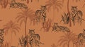 Tiger in palms seamless pattern design, tropical jungle animal fashion print , wild nature Royalty Free Stock Photo