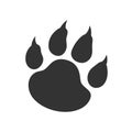 Tiger paw black footprint, stylized vector illustration