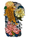 Koi fish carp and tiger illustration for T-shirt background. Royalty Free Stock Photo