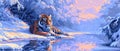 Tiger in pixel art, ice shades, digital coolness, crisp outline , super realistic