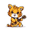 Tiger plays guitar, cartoon chibi style, AI generative