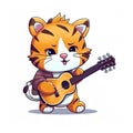 Tiger plays guitar, cartoon chibi style, AI generative