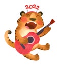 Tiger plays the guitar and sings. The symbol of the new year 2022.