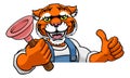 Tiger Plumber Cartoon Mascot Holding Plunger Royalty Free Stock Photo