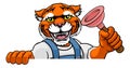 Tiger Plumber Cartoon Mascot Holding Plunger Royalty Free Stock Photo