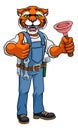 Tiger Plumber Cartoon Mascot Holding Plunger Royalty Free Stock Photo