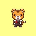 Tiger Plumber Cute Creative Kawaii Cartoon Mascot Logo