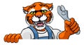 Tiger Plumber Or Mechanic Holding Spanner